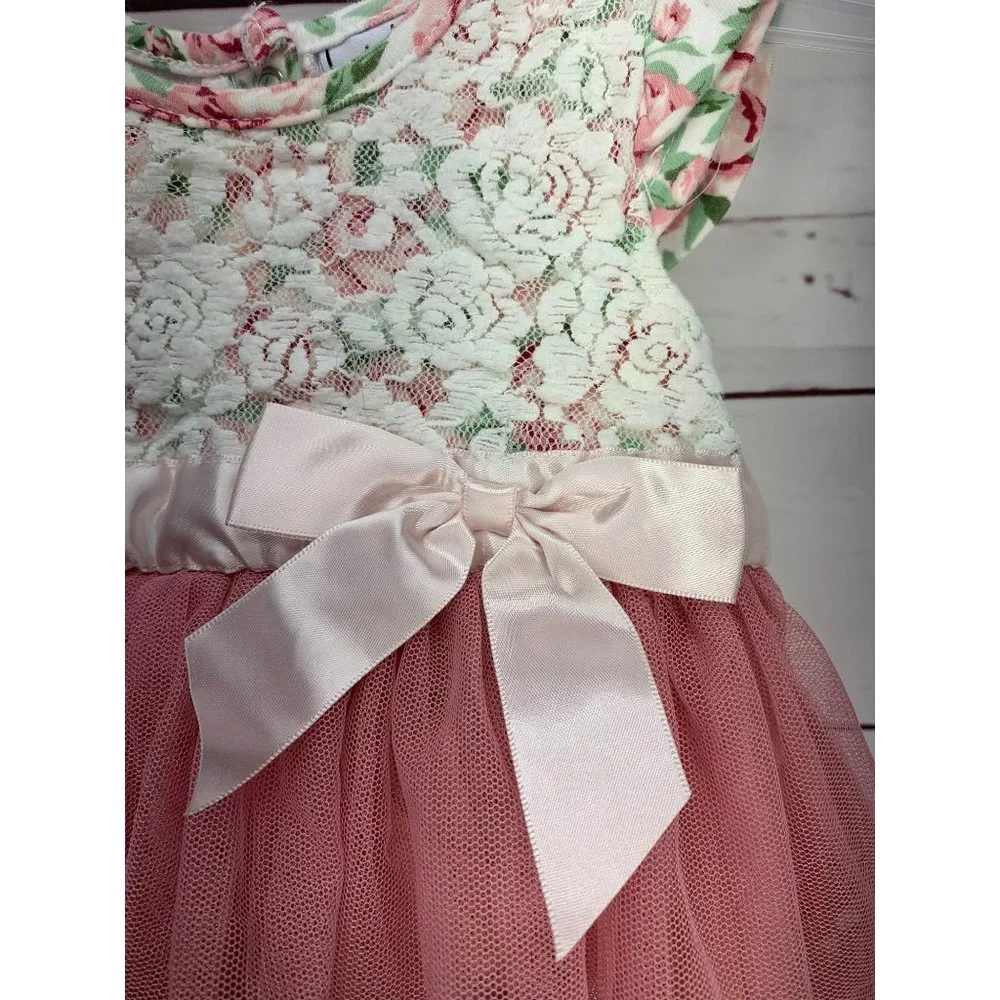 Nicole Miller Pink Floral Tulle Skirted Onesie Size 3/6 Months‎